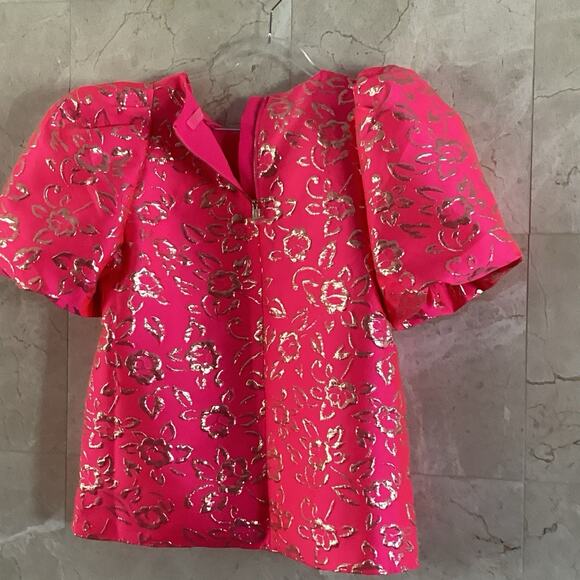 Lilly Pulitzer Pratt Top - S, Pink Gold Brocade, Puff Sleeve, Holiday Party NWT - Picture 8 of 10
